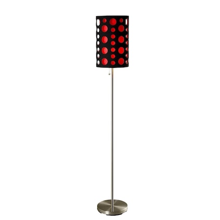 Homeroots 66 in. Novelty Floor Lamp with Black & Red Drum Shade, Steel 431772
